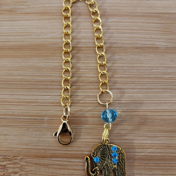 Hand Crafted Stanley Cup Charm Elephant Gold Metal Turquoise Crystals Cup Handle - Picture 9 of 11